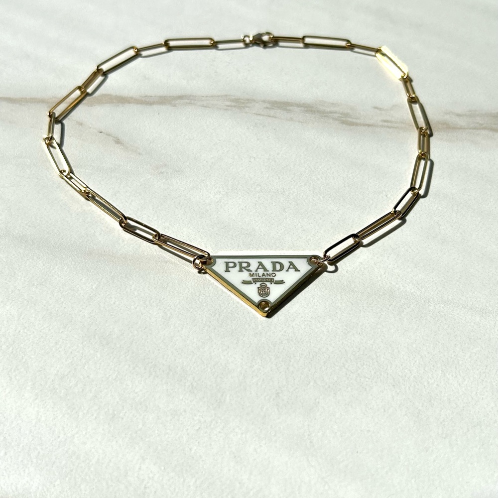 Gold Prada Paperclip Chain Necklace